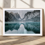 Mountain Lake Wall Art Canvas Print, Framed Toblacher See Winter Wonderland