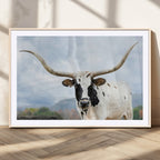 Texas Longhorn Wall Art Canvas Print, Framed Western Rustic Farmhouse