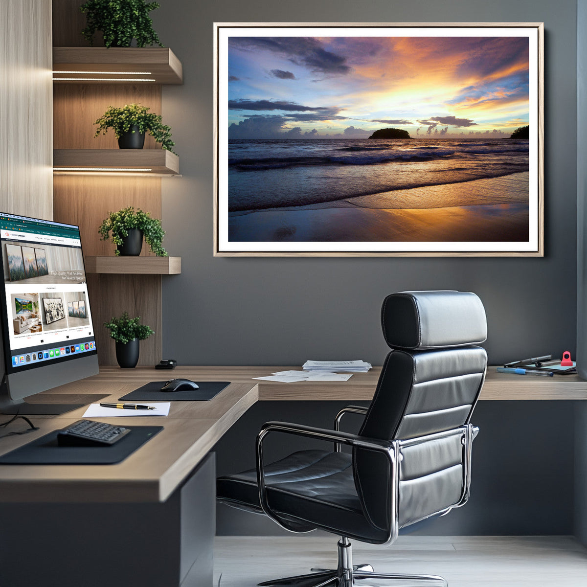 Beach Sunset Wall Art Canvas Print, Tropical Ocean Waves