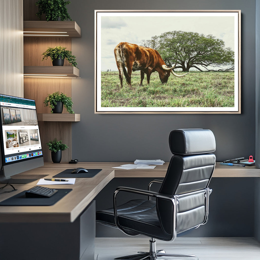 Texas Longhorn Wall Art Canvas Print, Rustic Western Ranch