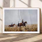 Western Cowboys Wall Art Canvas Print, Framed Horseback Riders on a Rustic Prairie
