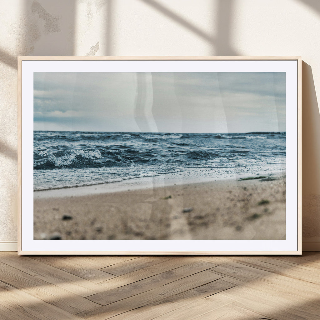 Ocean Wall Art Canvas Print, Framed Moody Seascape with Waves and Horizon