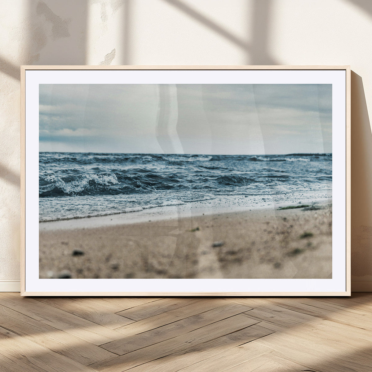 Ocean Wall Art Canvas Print, Framed Moody Seascape with Waves and Horizon