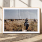Western Wall Art Canvas Print, Framed Cowboy Cattle Drive Scene