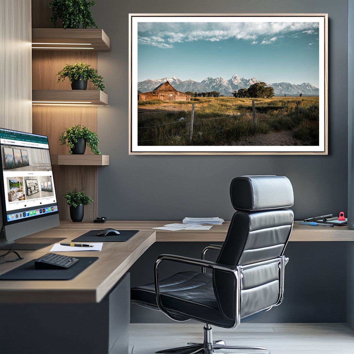 Rustic Farmhouse Wall Art Canvas Print, Teton Range Mormon Row Barn