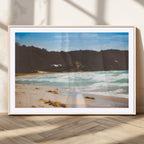 Tranquil Beach Wall Art Canvas Print, Framed Blue Ocean Waves on a Sandy Shore