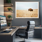 Buffalo Wall Art Canvas Print, Framed Western Wildlife Rustic Prairie Scene