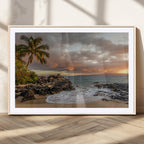 Tropical Beach Wall Art Canvas Print, Vibrant Hawaiian Sunset with Ocean Waves