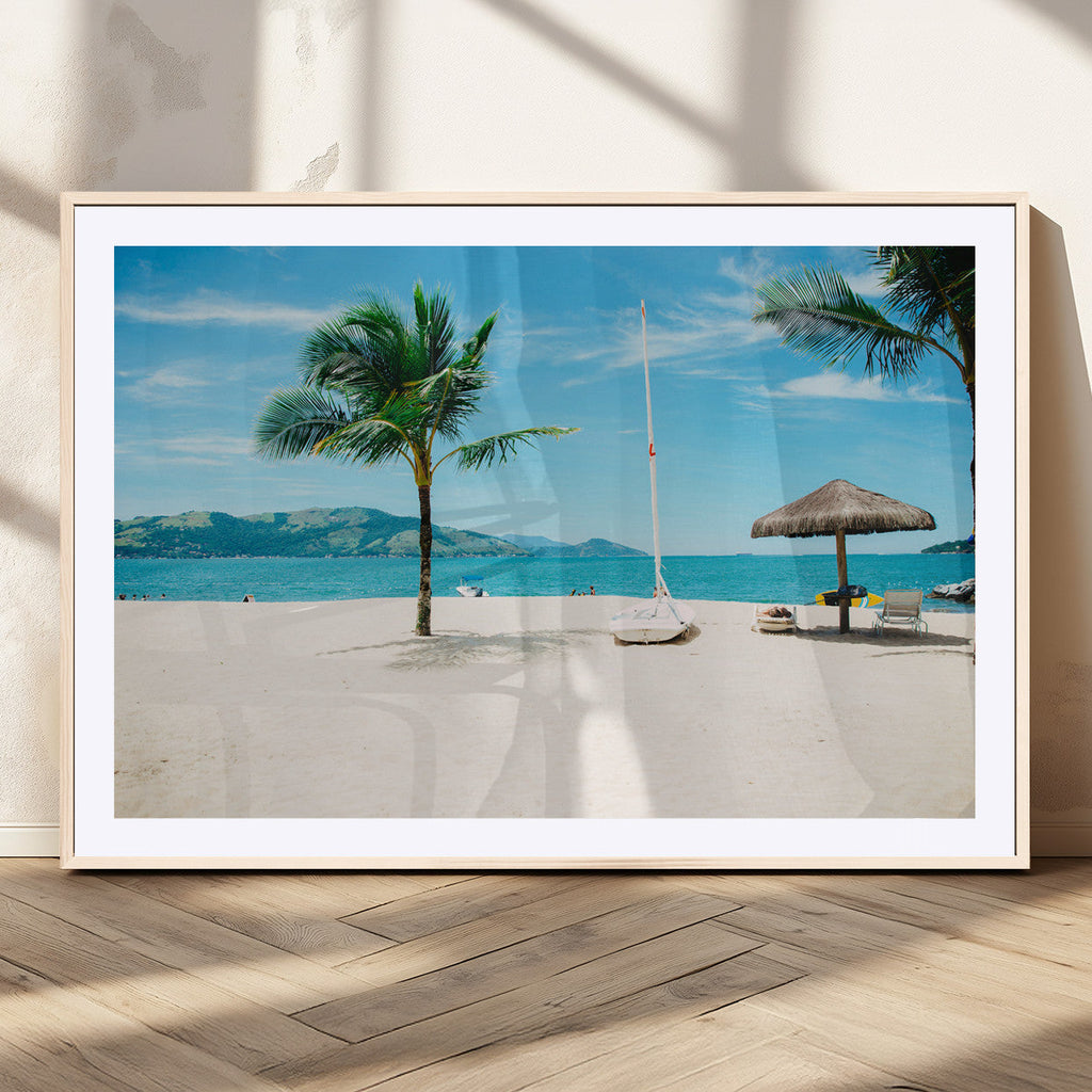 Tropical Beach Wall Art Canvas Print, Framed Palm Tree Ocean View with Calm Waves