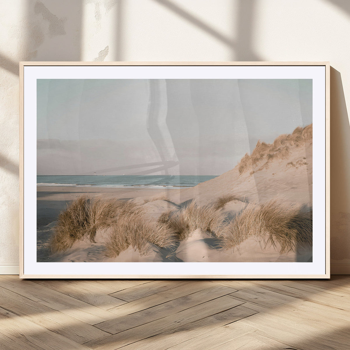 Beach Landscape Wall Art Canvas Print, Framed Sand Dune Photography, Minimalist Seascape Coastal Decor
