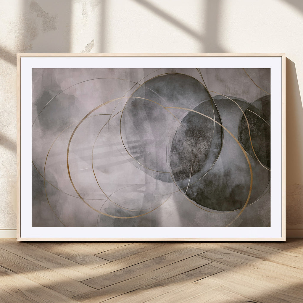 Abstract Grey Gold Wall Art | Modern Geometric Canvas