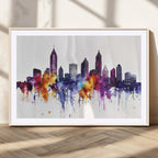 Atlanta Skyline Wall Art Canvas Print, Framed Colorful Watercolor Cityscape