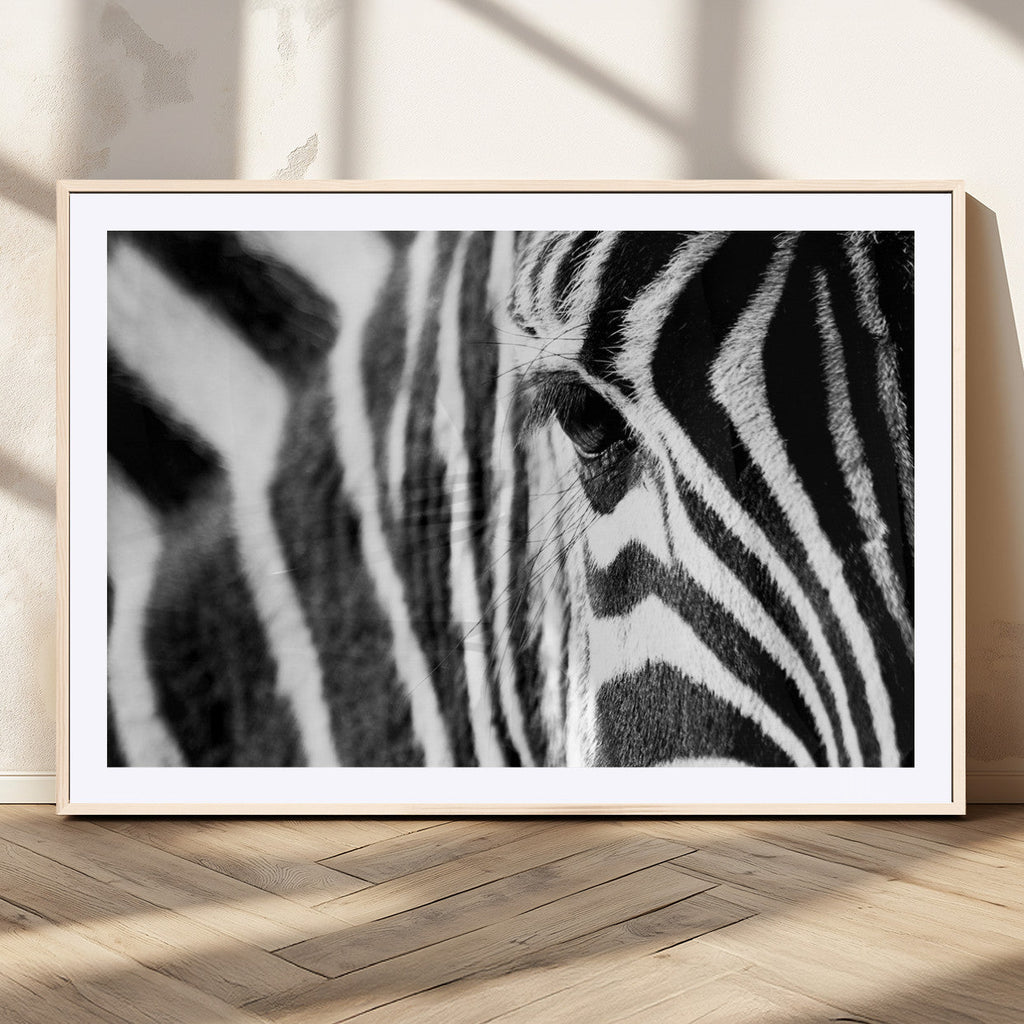 Zebra Stripes Wall Art Canvas Print, Black and White Close Up Wildlife Pattern