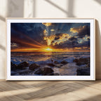 Sunset Ocean Wall Art Canvas Print, Waves on a Rocky Shore Under Dramatic Sky