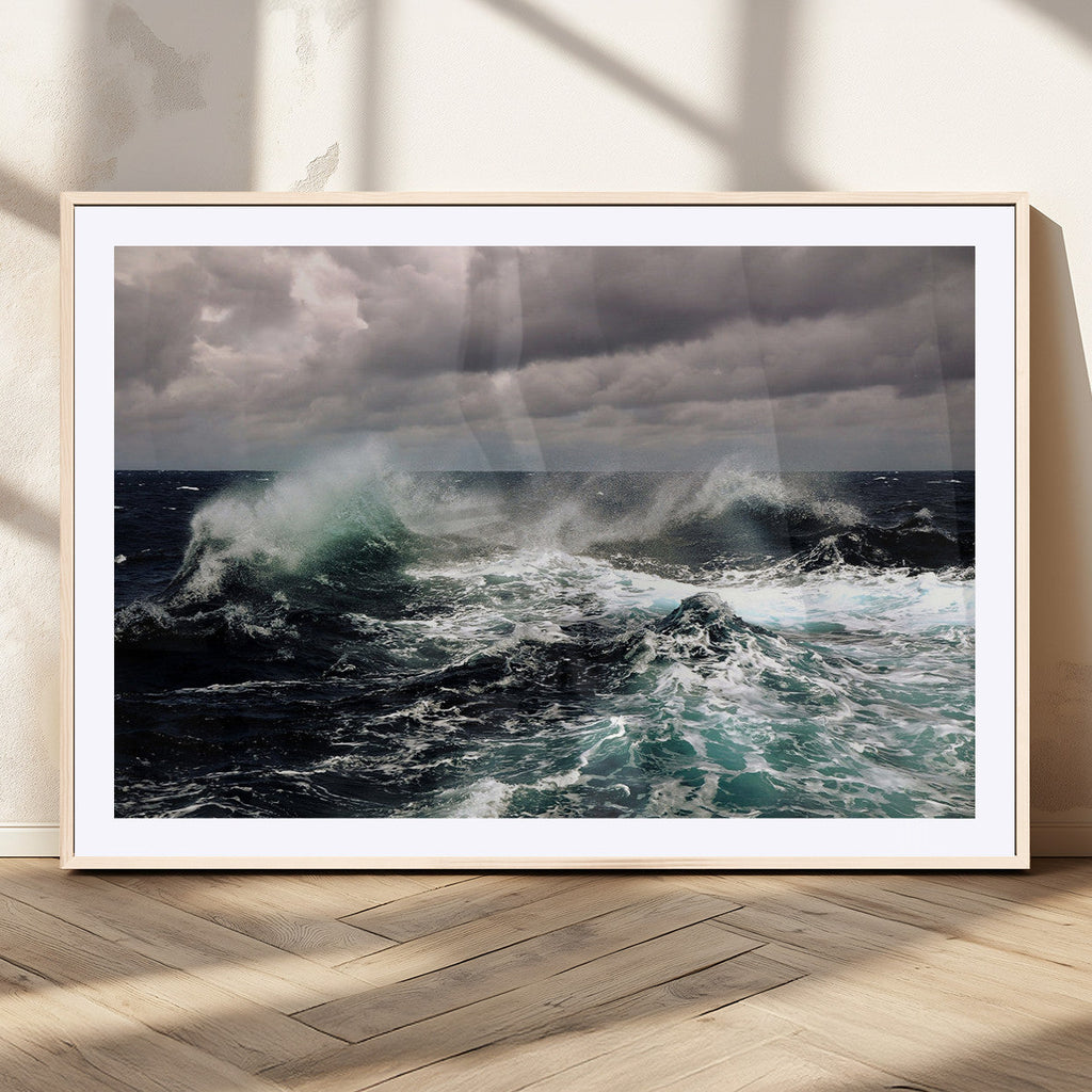 Stormy Ocean Waves Canvas Wall Art, Framed Turbulent Sea Nature Print