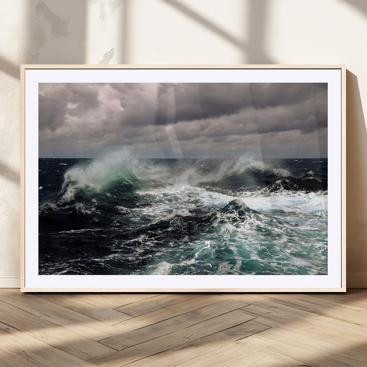 Stormy Ocean Waves Canvas Wall Art, Framed Turbulent Sea Nature Print