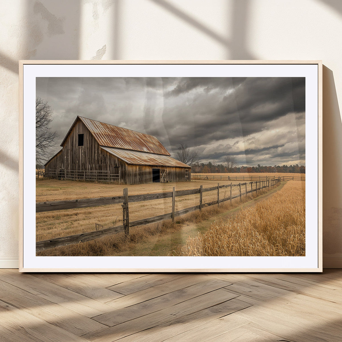 Rustic Farm Barn Wall Art Canvas Print, Stormy Sky Country Decor