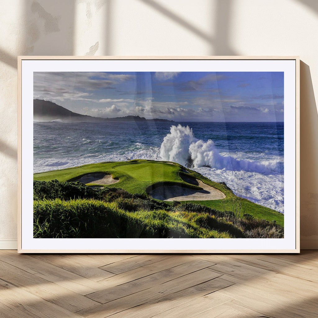 Ocean Waves Crashing Wall Art Canvas Print, Dramatic Rocky Coastline Near a Golf Course