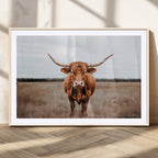 Longhorn Bull Wall Art Canvas Print, Framed Rustic Decor