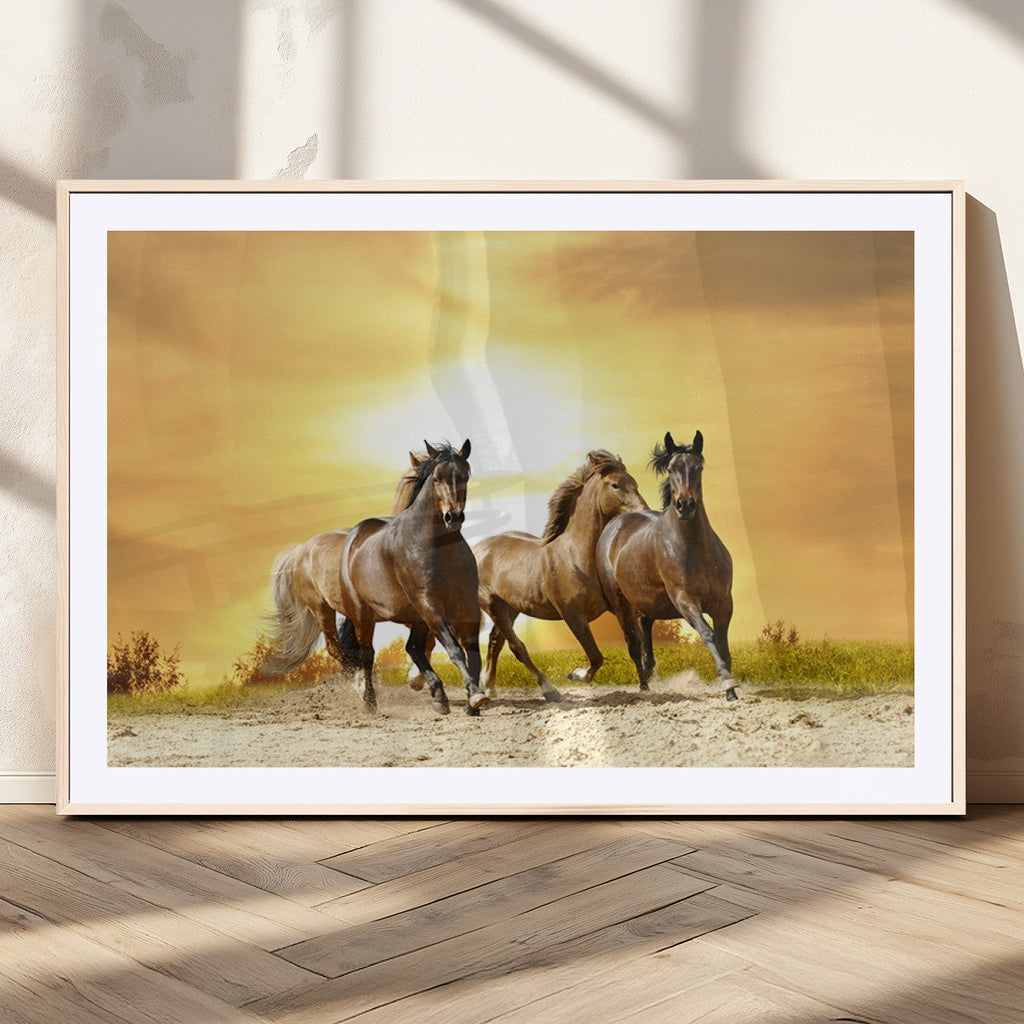 Wild Horses Wall Art Canvas Print, Framed Galloping Herd