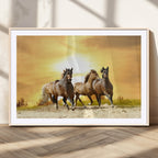 Wild Horses Wall Art Canvas Print, Framed Galloping Herd