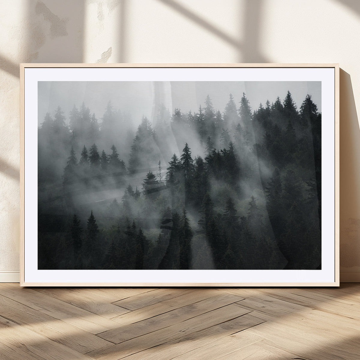 Foggy Forest Wall Art Canvas Print | 3 Panel Large Misty Landscape