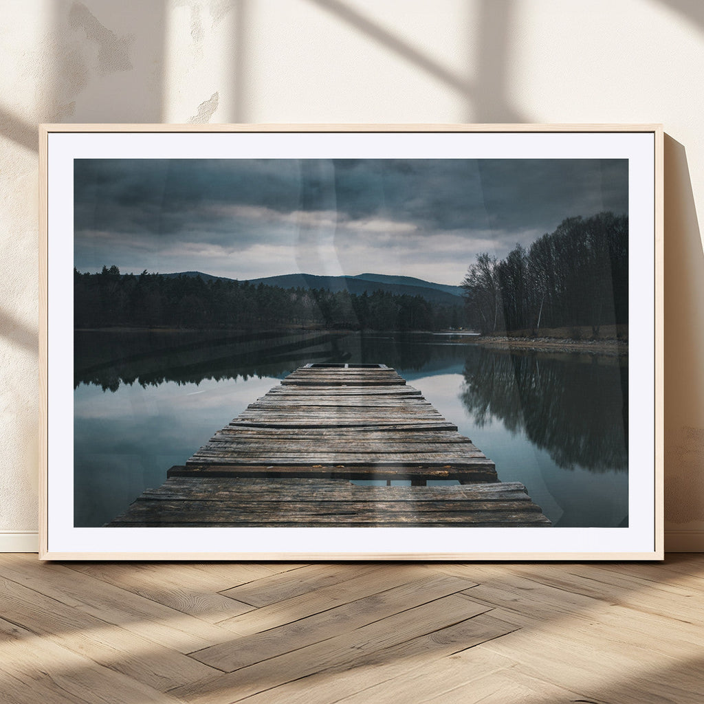 Wooden Bridge Near Lake Wall Art Canvas Print