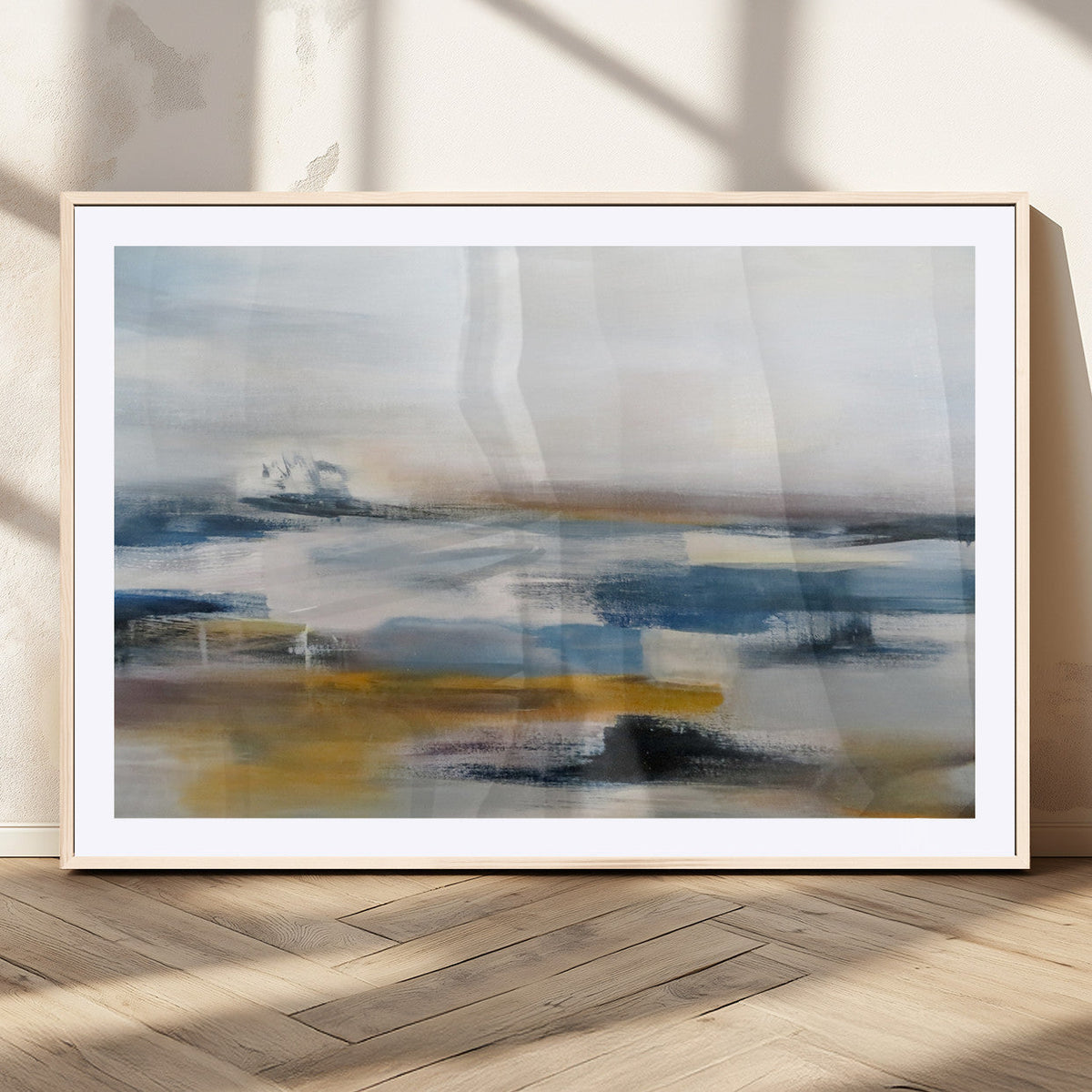 Abstract Landscape Wall Art Canvas | 3 Panel Modern Blue, Gold and White Canvas Art