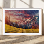 Mountain and Daylight Red Sunset Wall Art Canvas Print