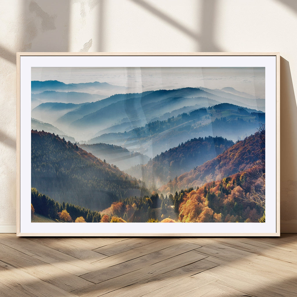 Misty Mountain Sunrise Triptych Canvas Print | Autumn Landscape Wall Art