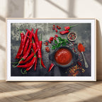 Red Chili Peppers Wall Art Kitchen Artwork Canvas Print