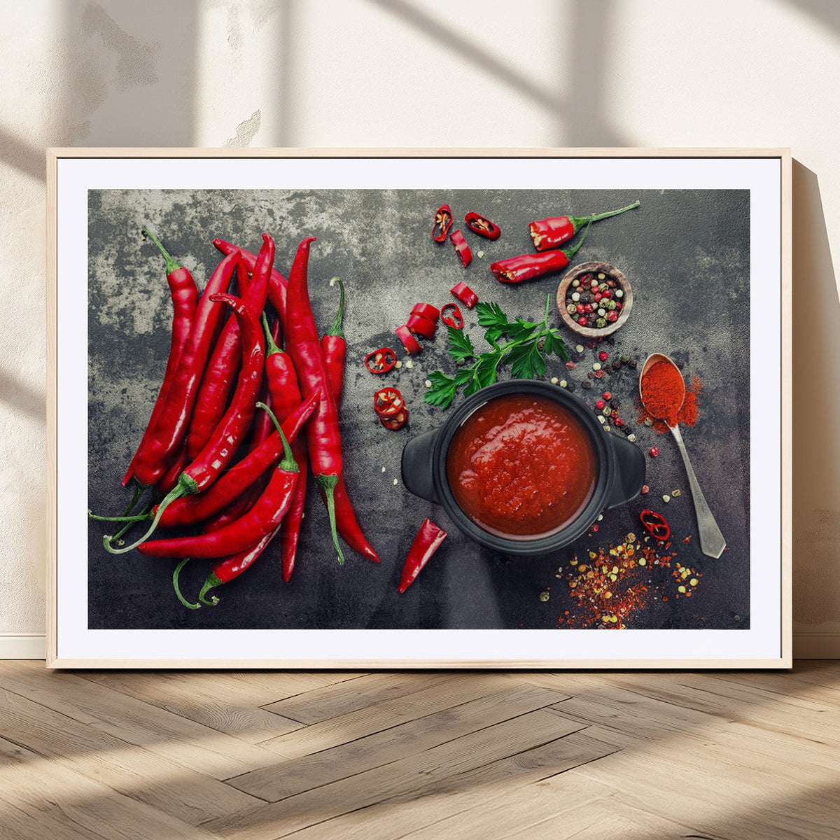 Red Chili Peppers Wall Art Kitchen Artwork Canvas Print
