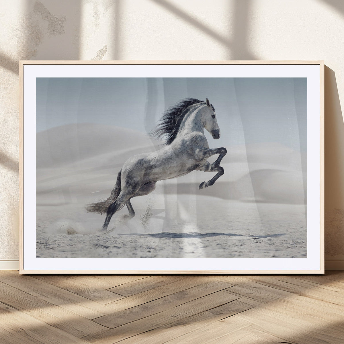 Prancing Horse Desert Large Wall Art Canvas Print, Majestic Horse Animal Artwork