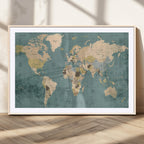 Classic World Map Canvas Print | Framed Vintage Map Wall Art