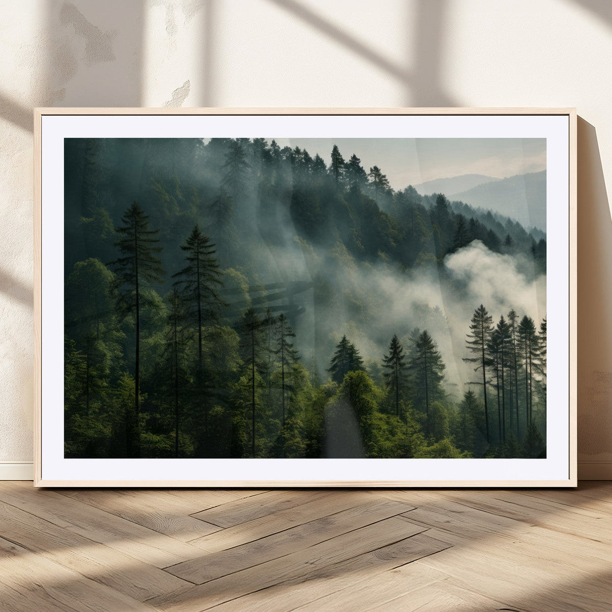 Misty Forest Wall Art Premium Canvas Print, Foggy and Serene Atmosphere