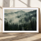 Captivating Misty Forest Wall Art Premium Canvas Print, A Foggy and Serene Atmosphere