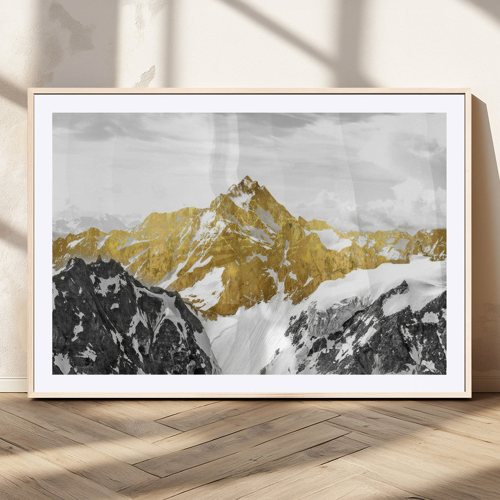 Gold Abstract Mountains Wall Art Print on Canvas, Nature Wall Art Print