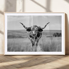 Texas Cow Longhorn Wall Art Canvas Print for Farm House Wall Art, Framed and Ready to Hang