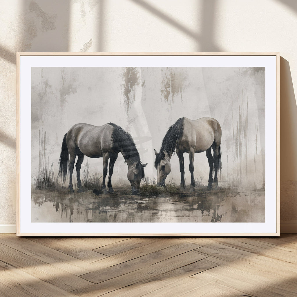 Chinese Ink Style Vintage Horses Wall Art Canvas Print