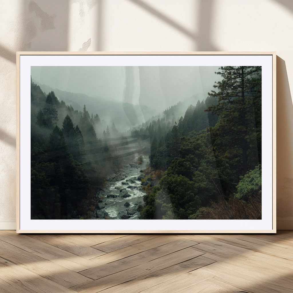 Misty Forest Wall Art, Tranquil Nature Landscape, Ready to Hang | Extra Large 3 Piece Canvas Wall Art