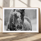 Black and White Horse Winter Wall Art, Ready to Hang