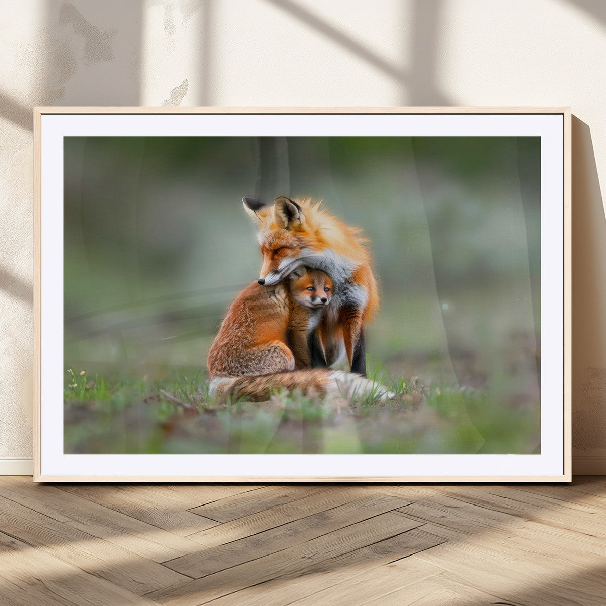 Heartwarming Fox and Baby Cub Wall Art | Canvas Print of Foxes in Nature