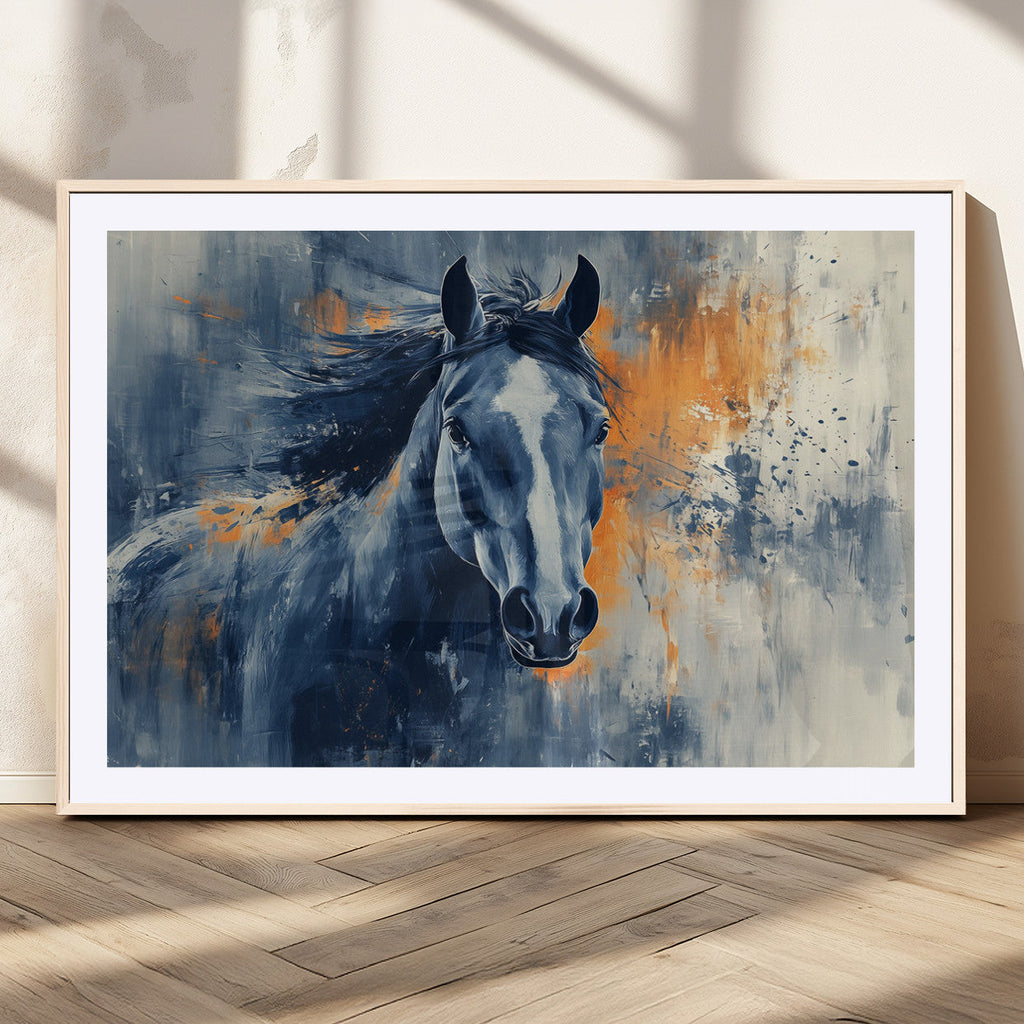 Abstract Blue Horse Wall Art Print Canvas | Western Horse Wall Art for Farmhouse Decor