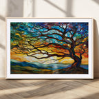 Vibrant Mosaic Tree of Life Wall Art, Stained Glass Style Canvas Print