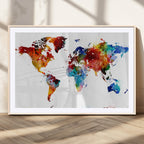 Colorful World Map Canvas Wall Art Print, Contemporary Global Map Artwork