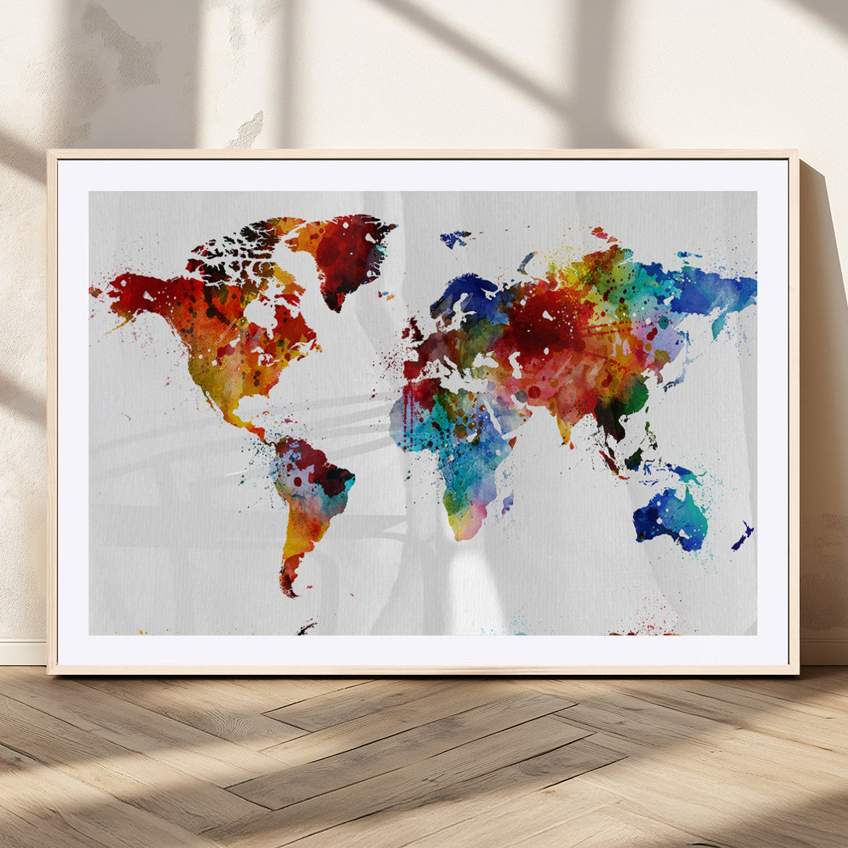 Colorful World Map Canvas Wall Art Print, Contemporary Global Map Artwork