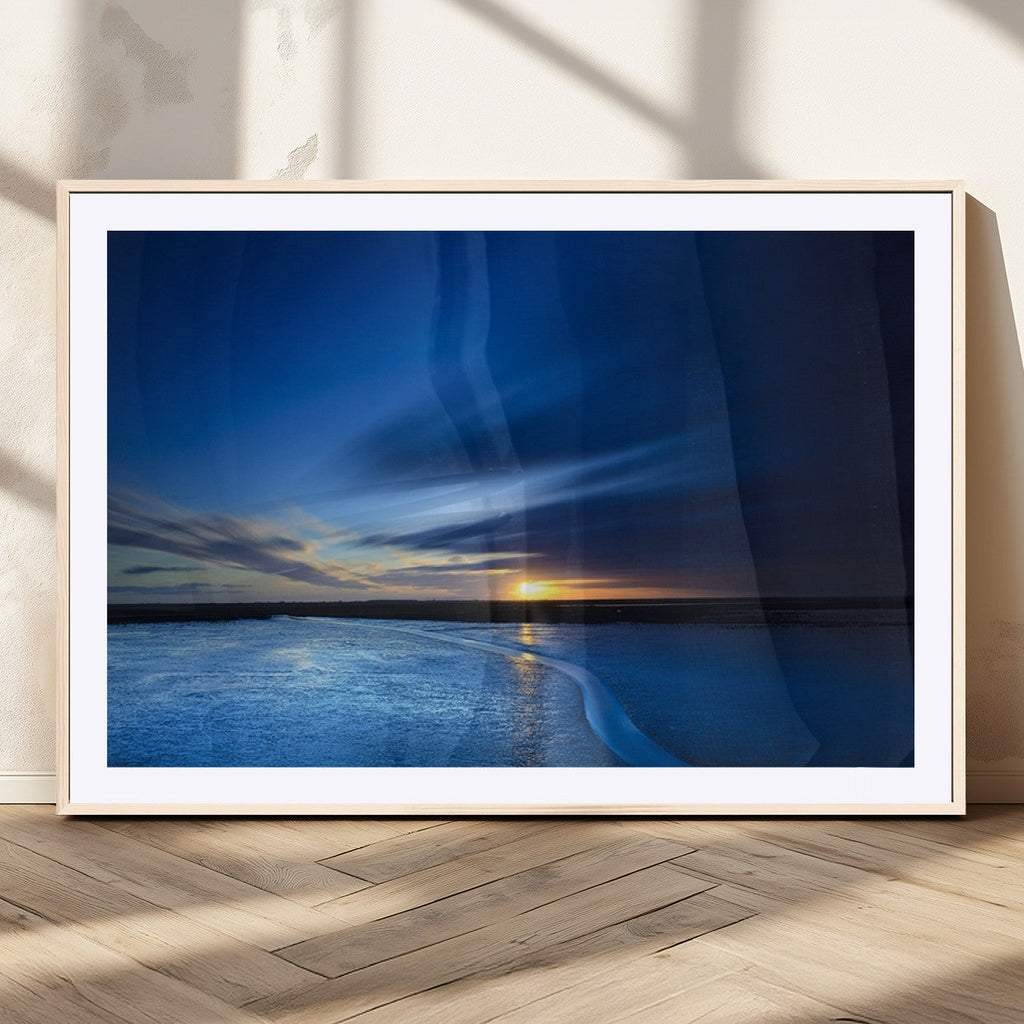 Blue Sunset Ocean Canvas Wall Art Print | Serene Coastal Horizon