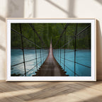 Suspension Bridge Over River Canvas Art | 3-Panel Nature Wall Art