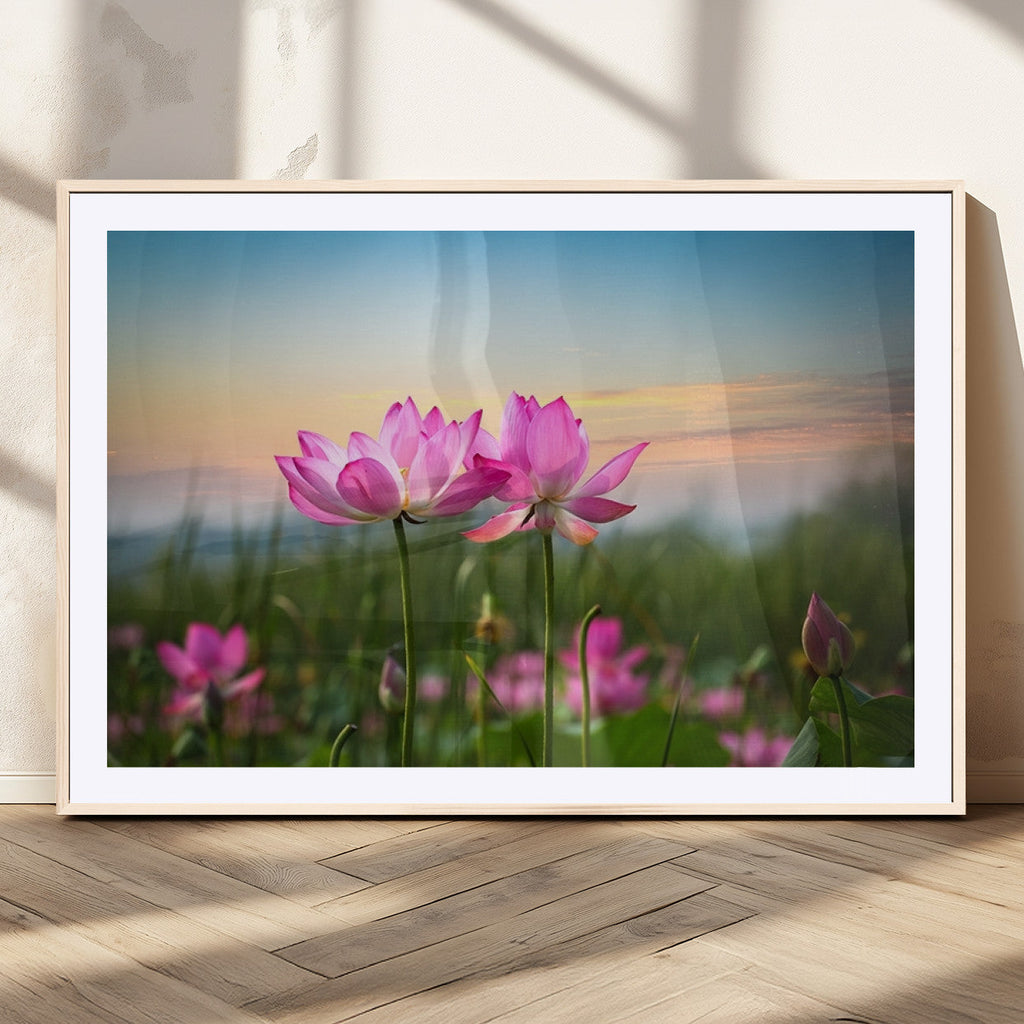 Pink Flower on the Mountain Canvas Print, Framed Pink Flower Canvas Wall Art