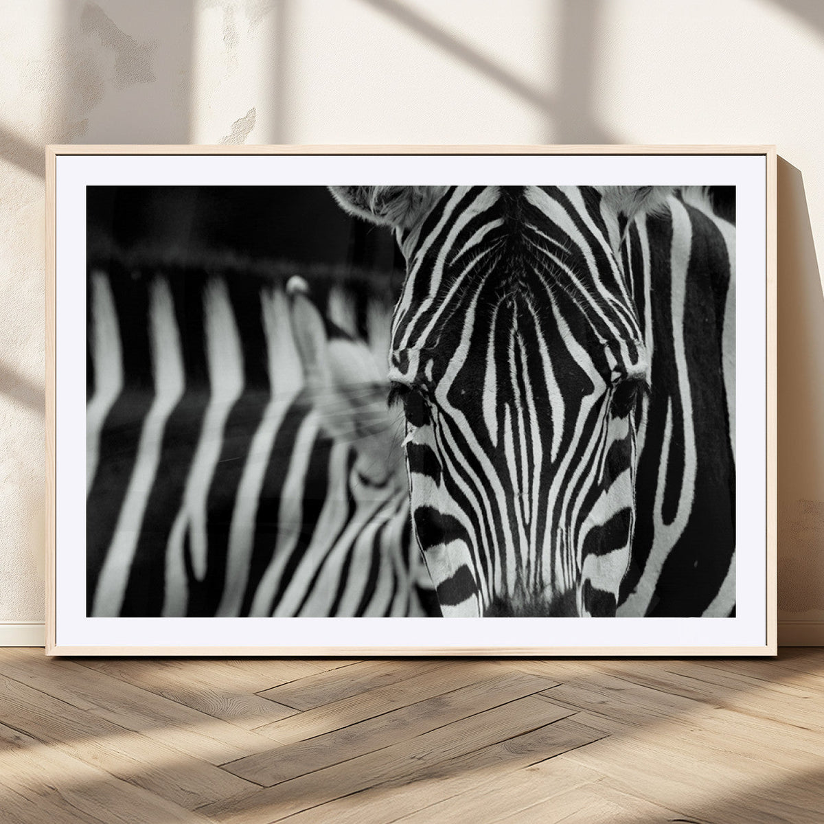 Zebra Wall Art | Zebra Close Up Canvas Print | Framed Black and White Wildlife